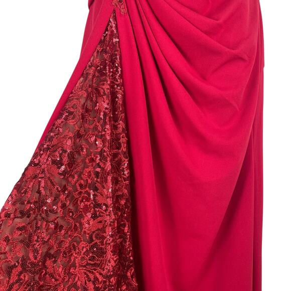 Tadashi Shoji One Shoulder Lace Insert Gown Geranium Red Size 12 - Picture 9 of 15